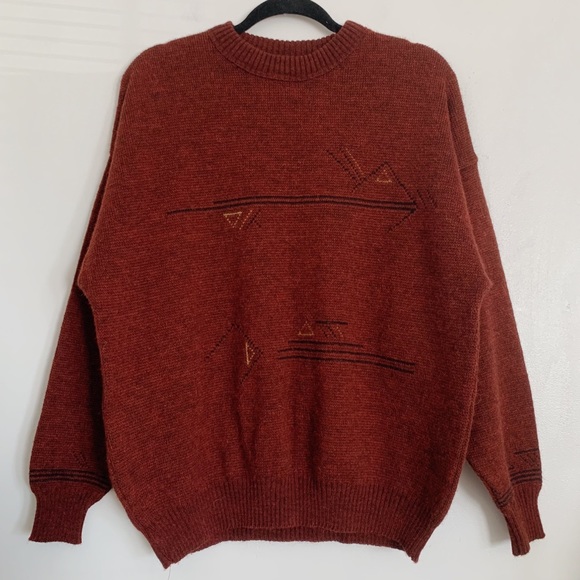 Vintage Other - Maroon Vintage Westbury Abstract Shape Wool Alpaca Blend Crewneck Sweater XL